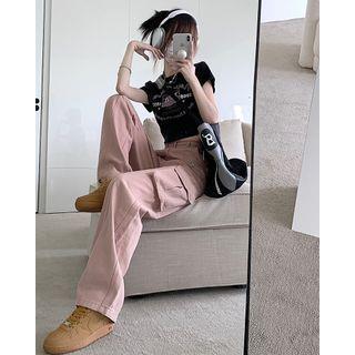 Plain Wide Leg Cargo Pants Pink by Magma