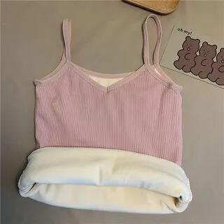 Fleece-Lined Plain Camisole Top Pink by Ukiyo