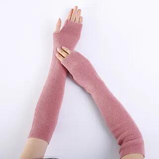 Ribbed Knit Fingerless Arm Warmers Pink by Kinoxslone