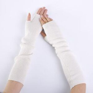 Ribbed Knit Fingerless Arm Warmers White 226119845