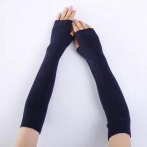 Ribbed Knit Fingerless Arm Warmers Navy Blue 226119847