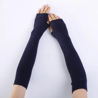 Ribbed Knit Fingerless Arm Warmers Navy Blue by Kinoxslone