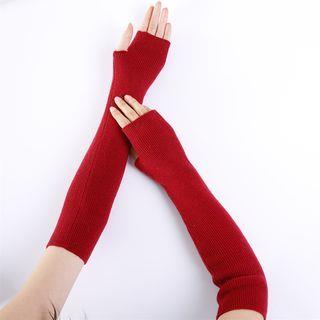 Ribbed Knit Fingerless Arm Warmers Red by Kinoxslone
