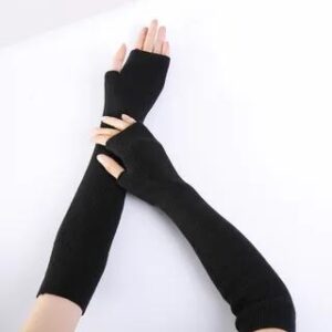 Ribbed Knit Fingerless Arm Warmers Black 226119849