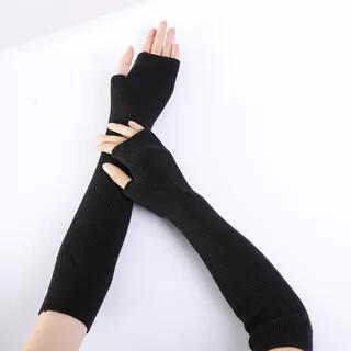 Ribbed Knit Fingerless Arm Warmers Black by Kinoxslone