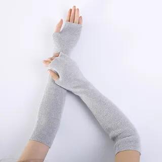 Ribbed Knit Fingerless Arm Warmers Light Gray by Kinoxslone