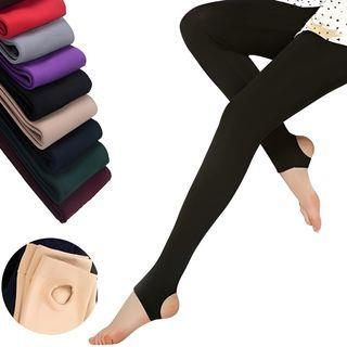 Fleece-Lined Tights Pantyhose - Fleece Lining - Dark Green by Gentiana