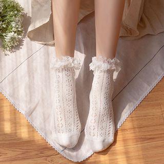 Lace Trim Pointelle Socks White by Mimiyu