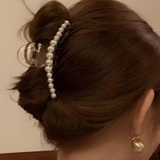 Faux Pearl Hair Claw Hair Clip - Large & Small Pearl - Black - 11.5cm by Wandoli