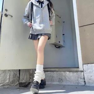 Plain Ribbed Knit Leg Warmers White - 40cm 227047703