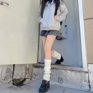 Plain Ribbed Knit Leg Warmers White - 50cm 227047720