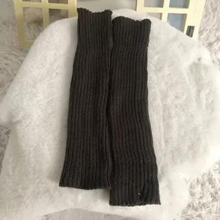 Plain Knit Leg Warmers Dark Gray by Gentiana