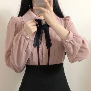 Long-Sleeve Tie-Neck Blouse Off-White by PINPI