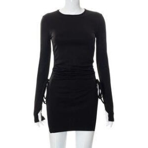 Long-Sleeve Slit Plain Mini Bodycon Dress M22DS422 - Black 228009381