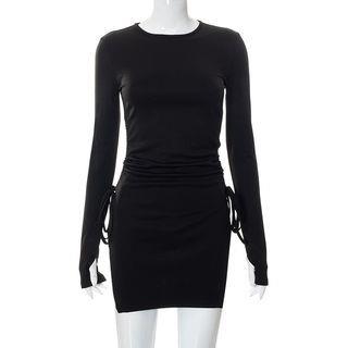 Long-Sleeve Slit Plain Mini Bodycon Dress M22DS422 - Black by Sosana
