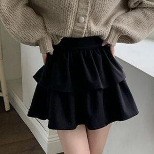 High Waist Layered Mini A-Line Skirt Black 228009431