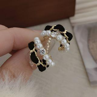 Faux Pearl Velvet Alloy Earring 1 Pair - Black & White | True Glam by True Glam