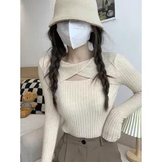 Long-Sleeve Plain Twist Cutout Knit Top Almond by monroll