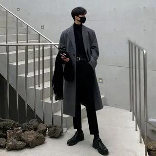 Single Breasted Plain Long Coat Dark Gray by MRCYC
