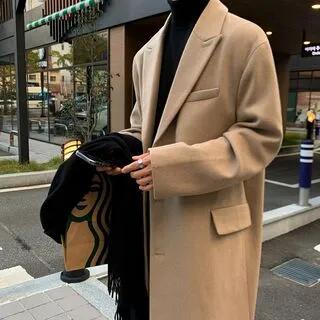 Single Breasted Plain Long Coat Khaki by MRCYC