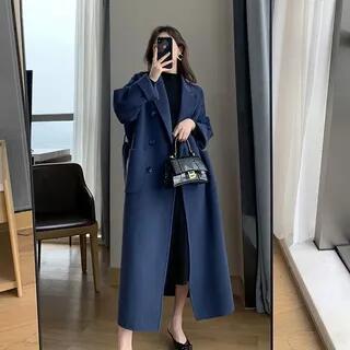 Double Breasted Long Coat Navy Blue by Sienne