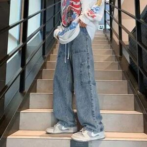 Drawstring Waist Wide Leg Pants Blue | Oakjam 228436542