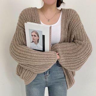 L - Long-Sleeve Plain Cardigan Khaki by OUREA