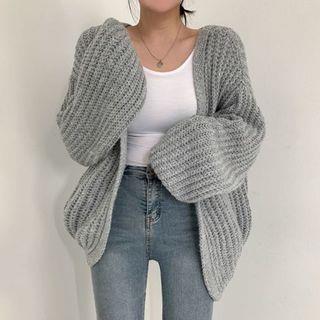 L - Long-Sleeve Plain Cardigan Gray by OUREA