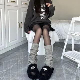 Plain Ribbed Knit Leg Warmers (Various Designs) Light Gray by Gentiana