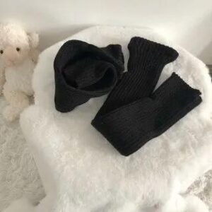 Plain Ribbed Knit Leg Warmers (Various Designs) Black - 50cm 228437175