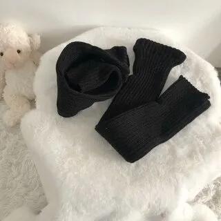 Plain Ribbed Knit Leg Warmers (Various Designs) Black - 50cm by Gentiana