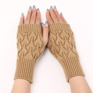 Eyelet Fingerless Knit Gloves Beige 228437260