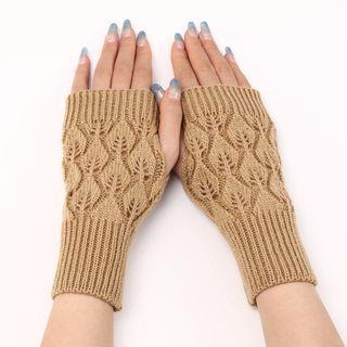 Eyelet Fingerless Knit Gloves Beige by Kinoxslone
