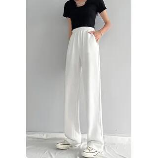 XL - High Rise Wide Leg Plain Sweatpants White by Magimomo