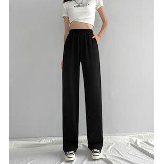 XL - High Rise Wide Leg Plain Sweatpants Black by Magimomo
