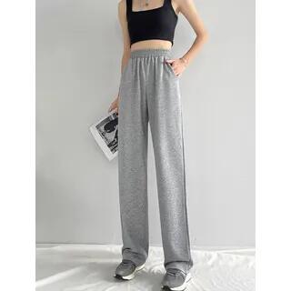 XL - High Rise Wide Leg Plain Sweatpants Gray by Magimomo