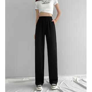 XL - High Rise Wide Leg Plain Sweatpants Black by Magimomo