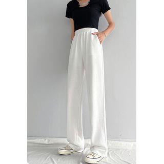 XL - High Rise Wide Leg Plain Sweatpants White by Magimomo