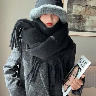 Plain Fringed Scarf Black by 4.4 STUDIO