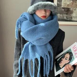 Plain Fringed Scarf Iris Blue by 4.4 STUDIO