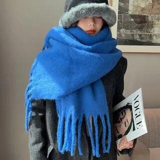 Plain Fringed Scarf Sapphire Blue by 4.4 STUDIO