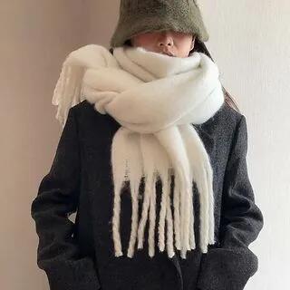 Plain Fringed Scarf Milky White by 4.4 STUDIO