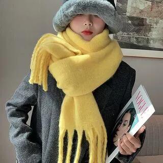 Plain Fringed Scarf Light Yellow by 4.4 STUDIO