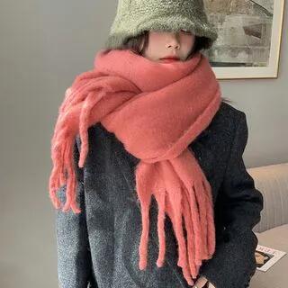 Plain Fringed Scarf Cherry Pink by 4.4 STUDIO