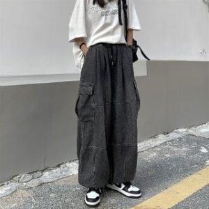 High Waist Baggy Cargo Jeans Black 228695558