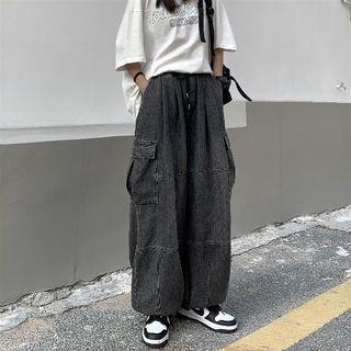 High Waist Baggy Cargo Jeans Black by Maisee