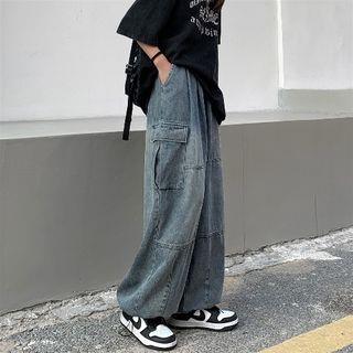 High Waist Baggy Cargo Jeans Blue by Maisee