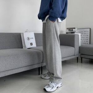 Drawstring-Waist Straight-Cut Loose Sweatpants Gray 228695805