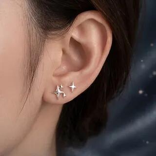 Star Asymmetrical Sterling Silver Earring 1 Pair - Silver by Parskletie