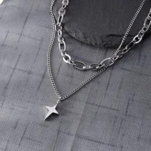 Star Pendant Layered Stainless Steel Necklace Silver | Karina Moon 228695842